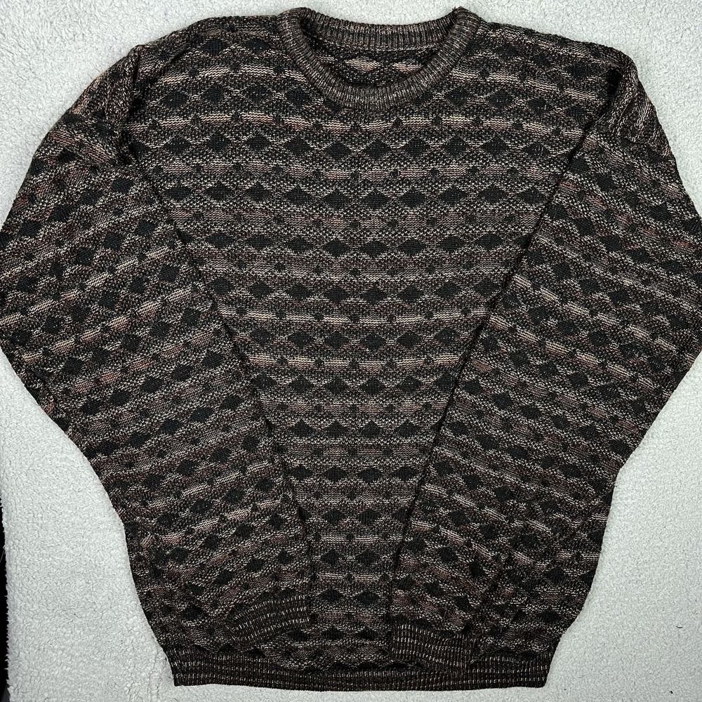 Vintage Brown Geometric Diamond Shaped Acrylic Sweater Brown Sweatshirt USA Made